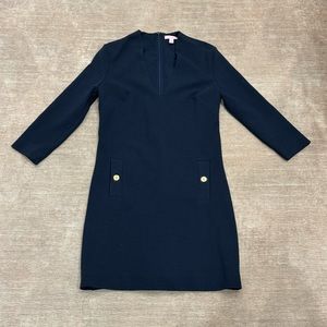 LILLY PULITZER VNECK CHARLENE SHIFT NAVY DRESS WOMENS MEDIUM